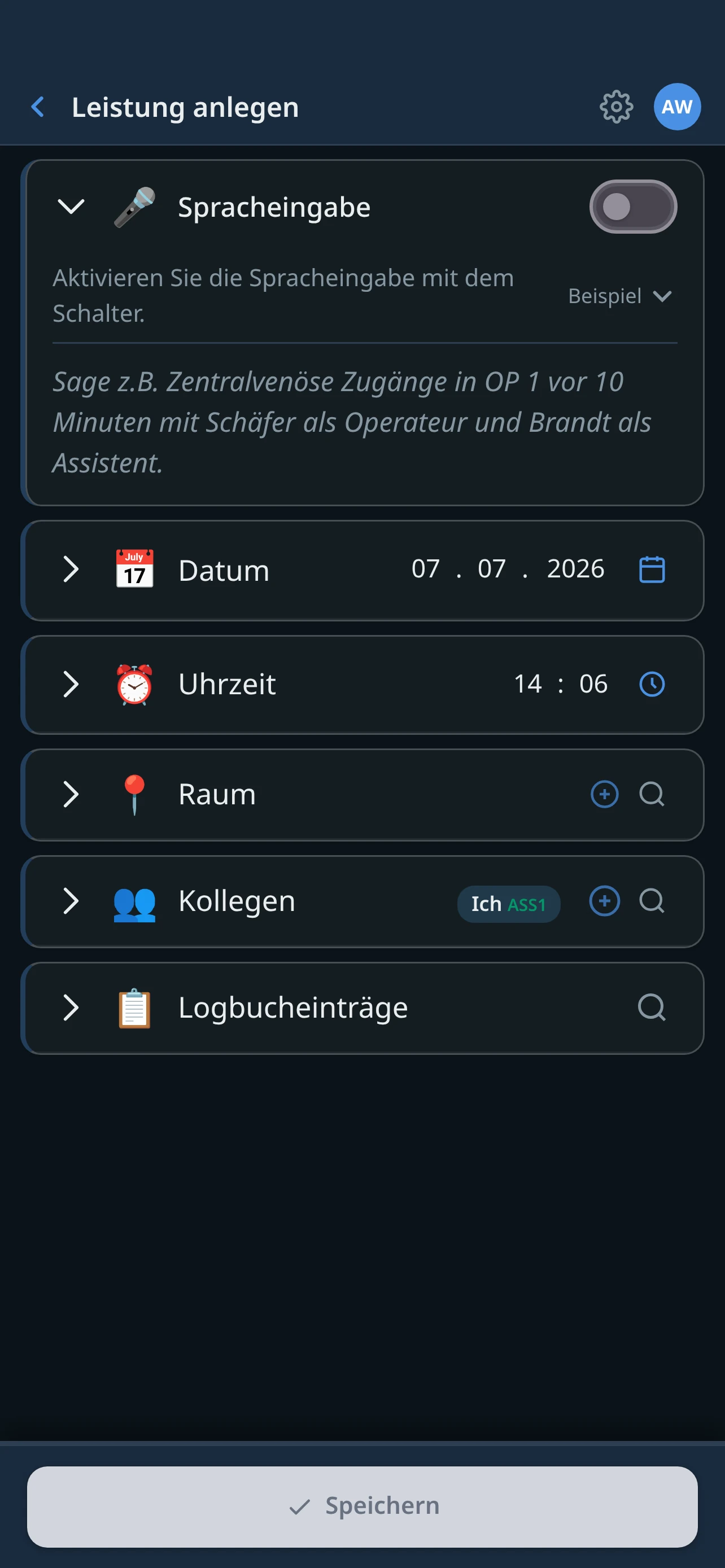 WDoku Leistung anlegen per Spracheingabe