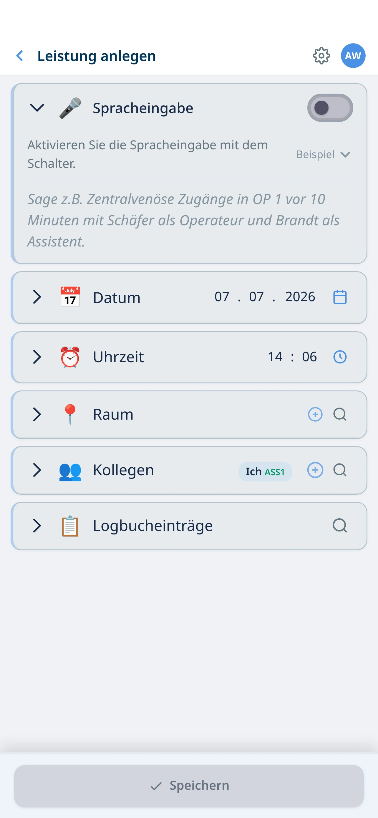 WDoku Leistung anlegen per Spracheingabe