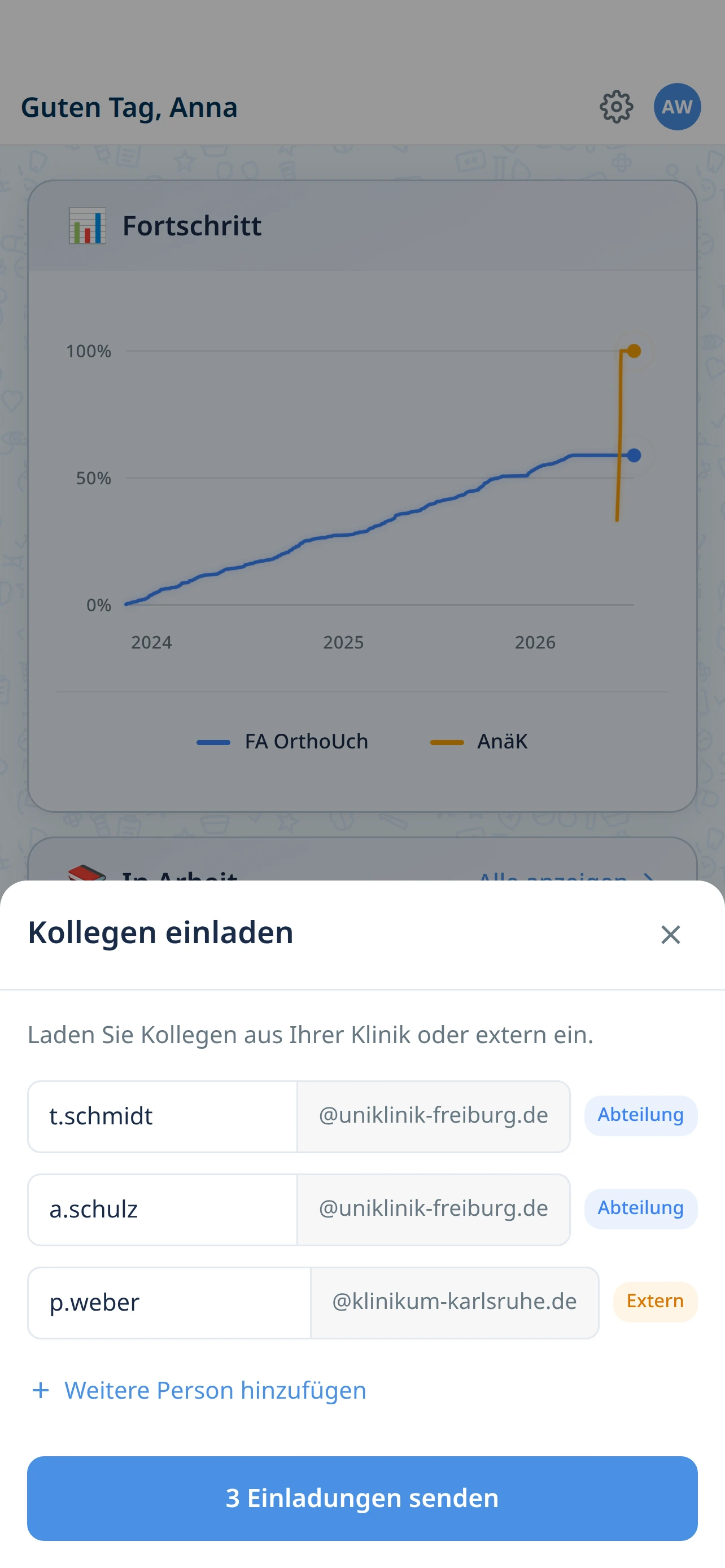 WDoku Kollegen einladen Dialog