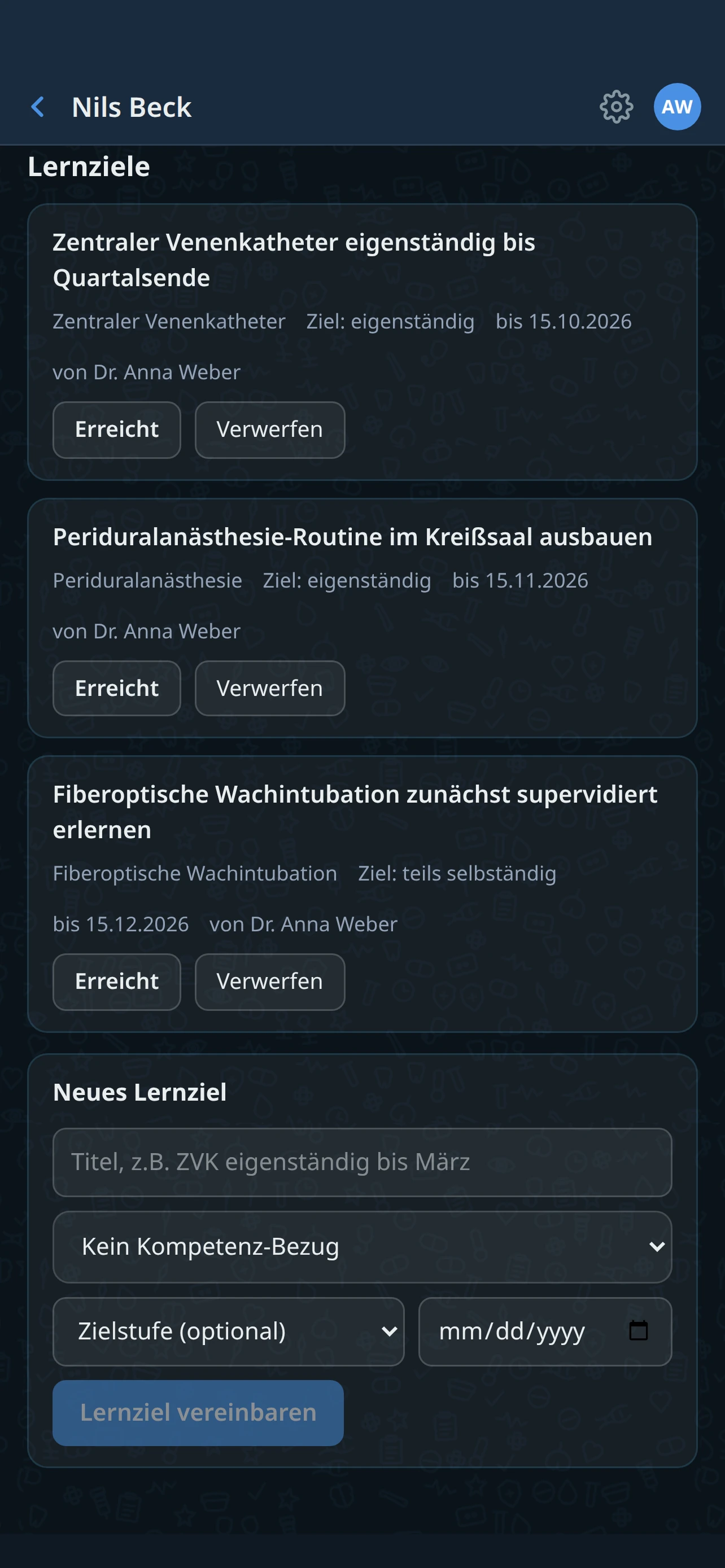 Betreute Ärztin mit vidierten Kompetenzen und vereinbarten Lernzielen