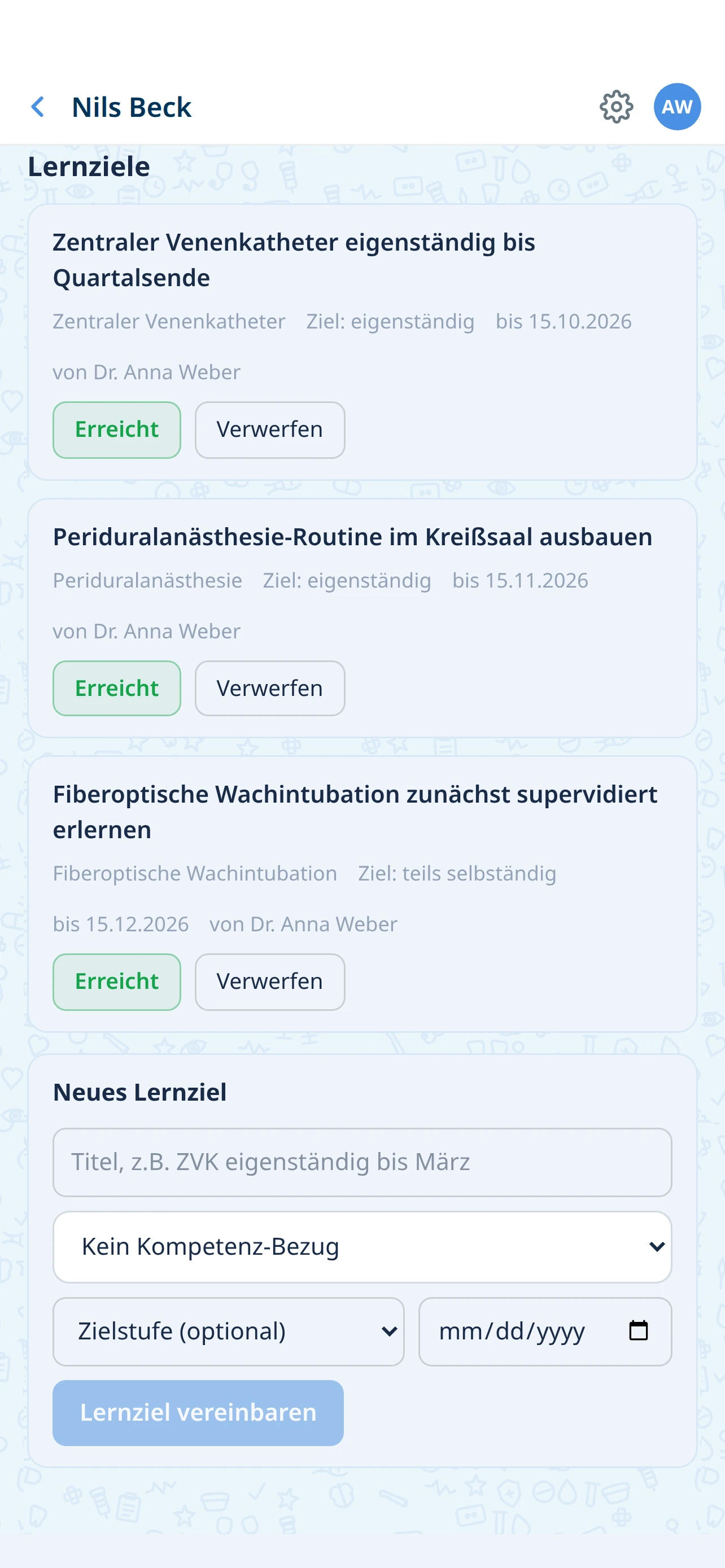 Betreute Ärztin mit vidierten Kompetenzen und vereinbarten Lernzielen