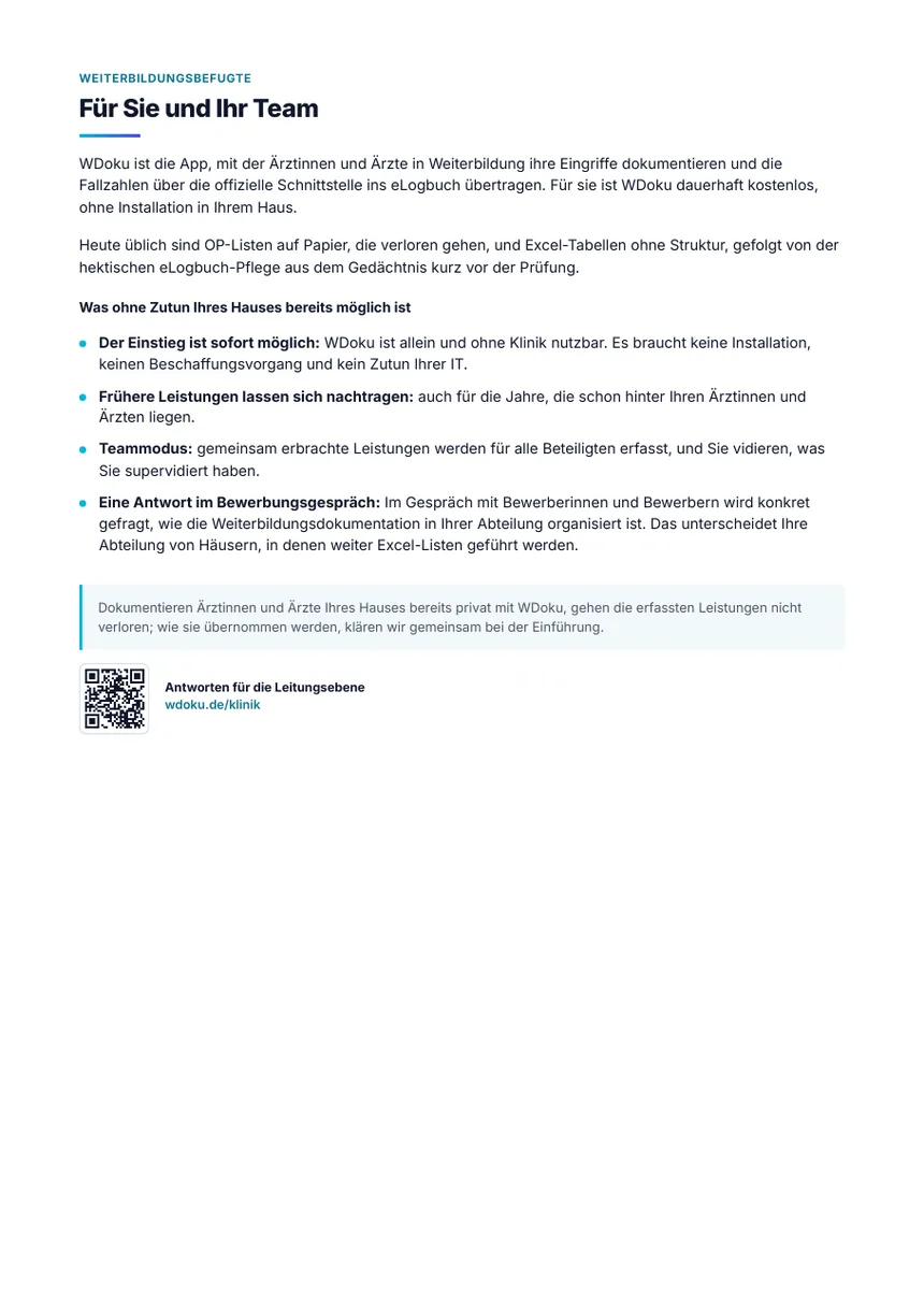 Zweite Seite der WDoku-Informationsbroschüre: vom KIS ins eLogbuch